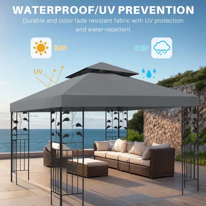 Couverture de Remplacement pour Toit de Gazebo, Abri de Grille Extérieure de 3x3m, Haut pour Cour