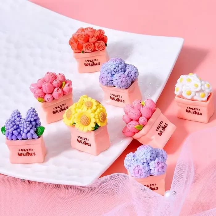 Mini Pot de fleur plante tournesol Rose résine bricolage bureau voiture petites Miniatures ornements crème colle accessoires décoration décor