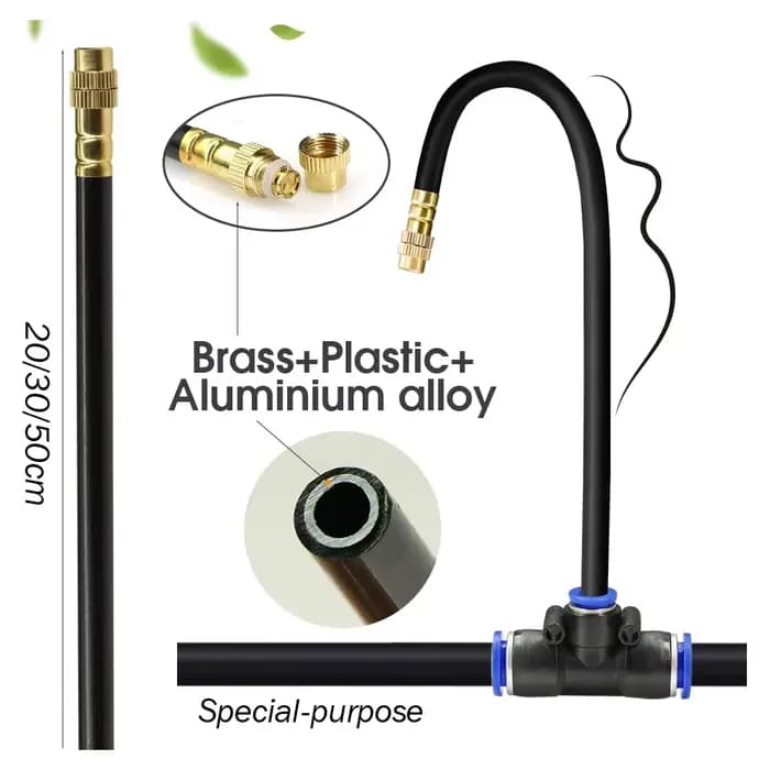 20-5m 3/8" 9/12mm Système de refroidissement par brumisation 360 ° Buse en laiton à courbure libre