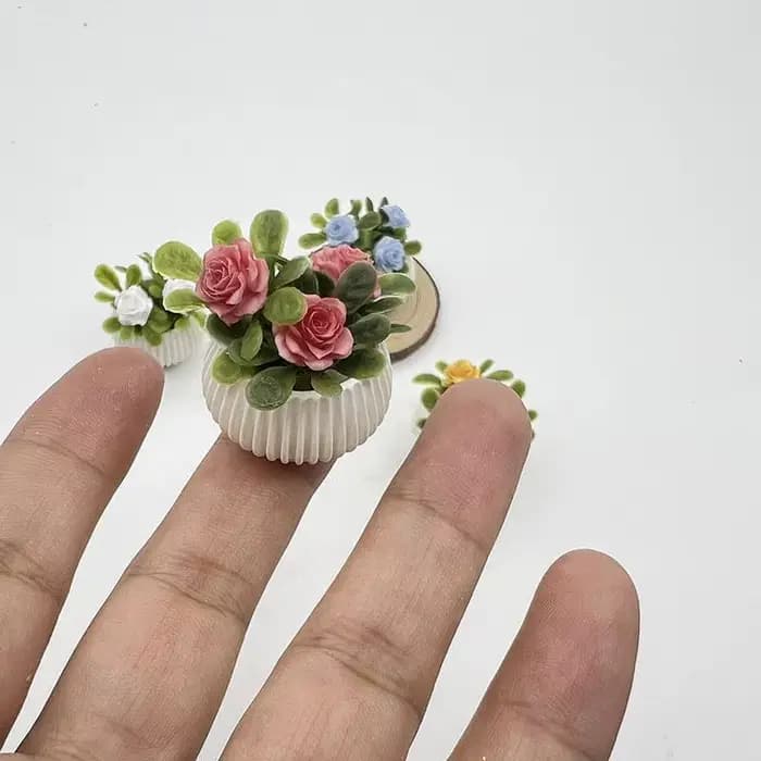 1 pièce Décoration de scène de salon pour maison de poupée, Modèle de plante en pot miniature de rose, Artisanat de paysage miniature