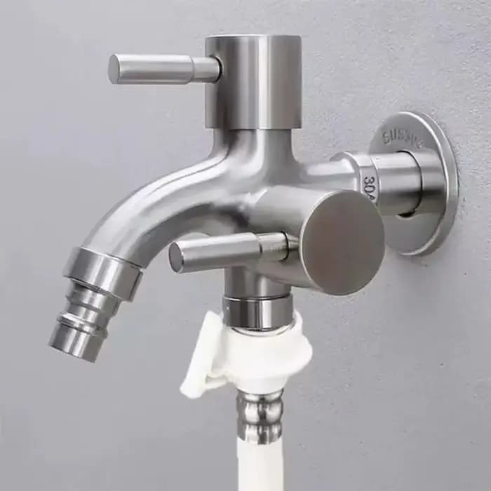 Robinet à double sortie, 1 pièce, en acier inoxydable 304, multifonctionnel, pour lave-linge, évier de lavage à domicile