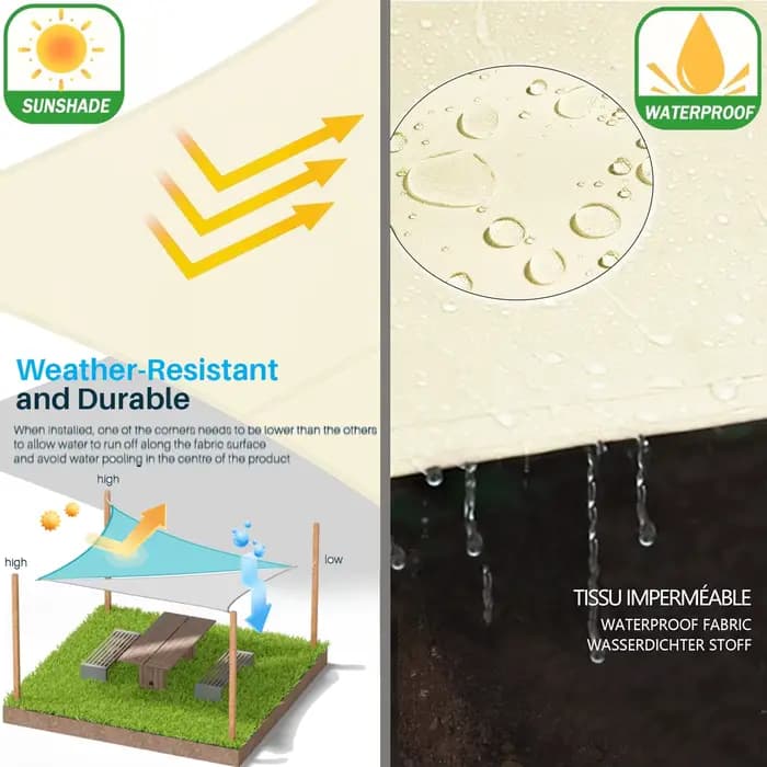 Voile d'ombrage triangulaire imperméable 2/3/3,6/5/7M, auvent de patio, abri solaire pour jardin ext