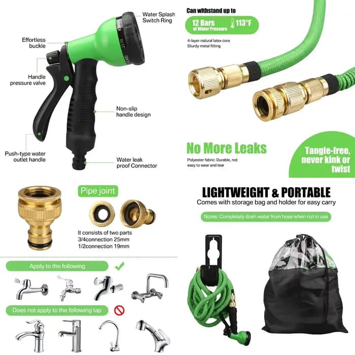 Tuyau d'eau de jardin extensible, Double connecteur métallique, bobine en Pvc haute pression, tuyaux