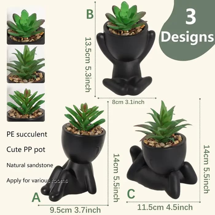 3 pièces/ensemble artificiel Aloe Vera succulente dessin animé Pot plante faux succulente noir PE matériel plantes artificielles décoration de la maison