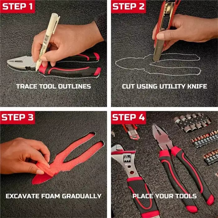 A02F - Inserts en mousse compatibles pour boîte à outils rigide