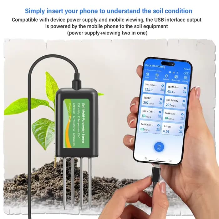Capteur de sol YAGO 8 en 1 pour l'agriculture pH EC testeur d'humidité NPK Android/HarmonyOS USB compteur de sol