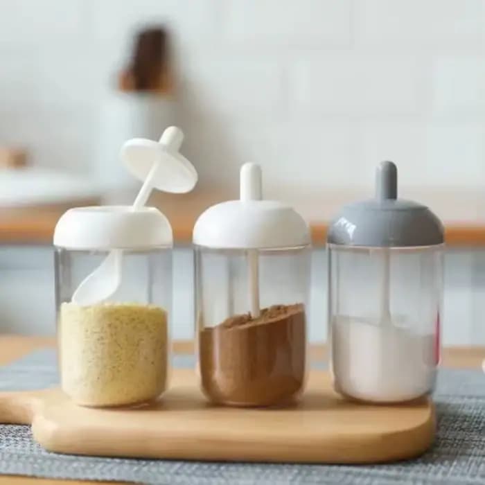 Pots d'épices en verre autocollants sel sucre poudre huile d'olive poivre assaisonnement bouteille de stockage cuillère Base outils ensemble d'accessoires de cuisine