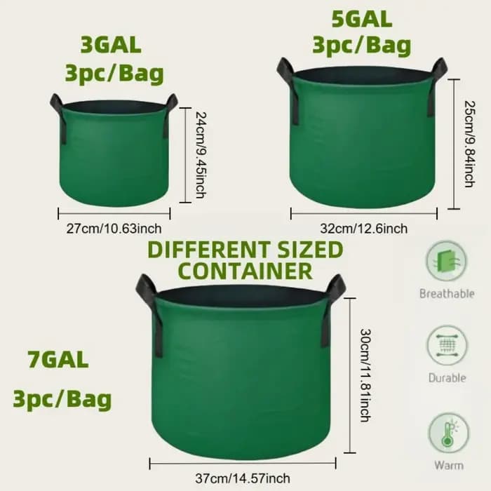 Sacs de culture en feutre vert 3/5/7 gallons pour plantes, pots de plantation à aération forte pour le jardinage, maintien de l'humidité