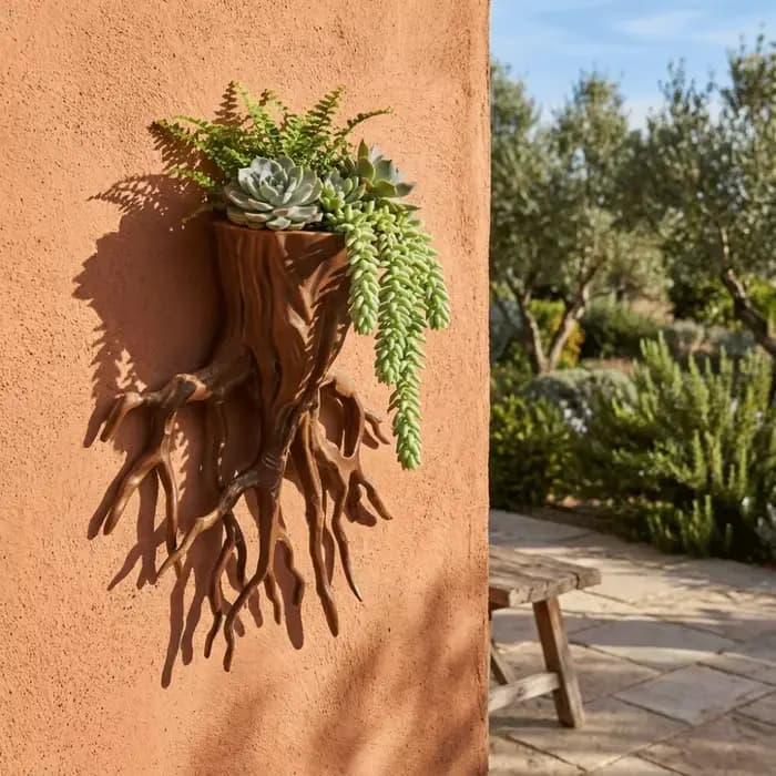 Pot de fleurs mural en forme de racine d'arbre