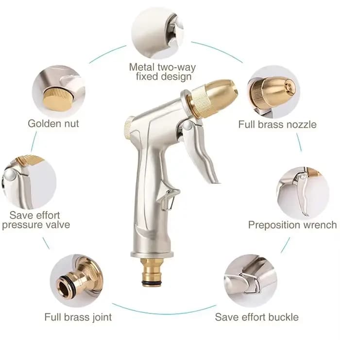 Pulvérisateur d'eau haute pression en métal pour jardin avec jet de tuyau pour pelouse, lavage de vo
