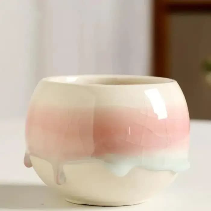 Pot de fleurs en céramique dégradé effet glaçon craquelé pour plantes succulentes, avec glaçure fluide, respirant, pour la décoration de la maison et du jardin