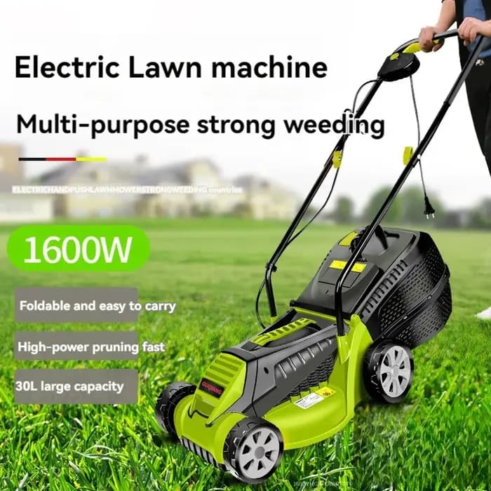 Tondeuse à Gazon Électrique de 1600W, Machine à Désherber, à Pousser à la Main, pour la Maison