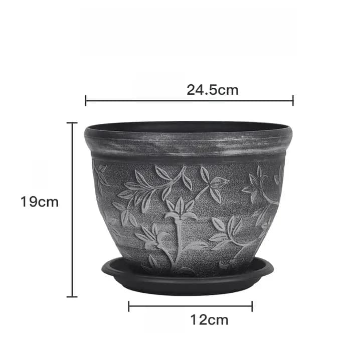 Pot de fleurs en résine de style européen avec trous de drainage et plateau pour balcon intérieur