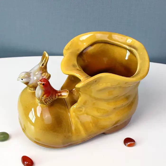 Pot de fleur artisanal en céramique en forme de chaussure, conteneur de stylo, stockage de bureau, v