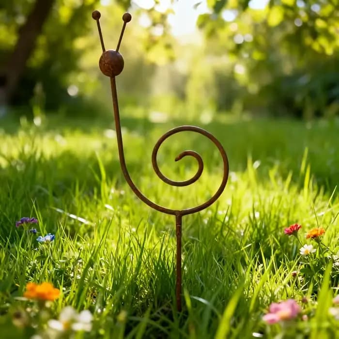 Piquet de jardin rustique en métal en forme d'escargot