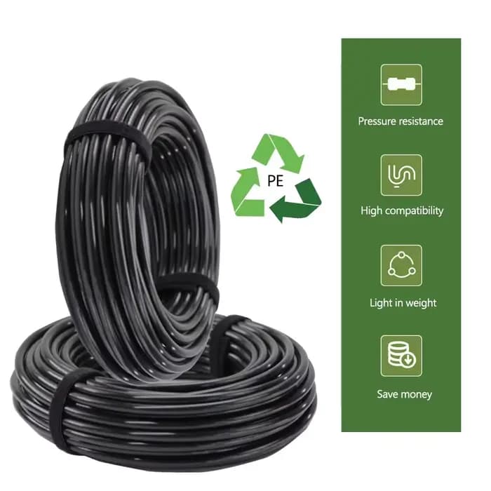 Tuyau d'arrosage en PE noir pour jardin, 10-50m OD-6/8/12mm, tuyau d'arrosage résistant à la pressio