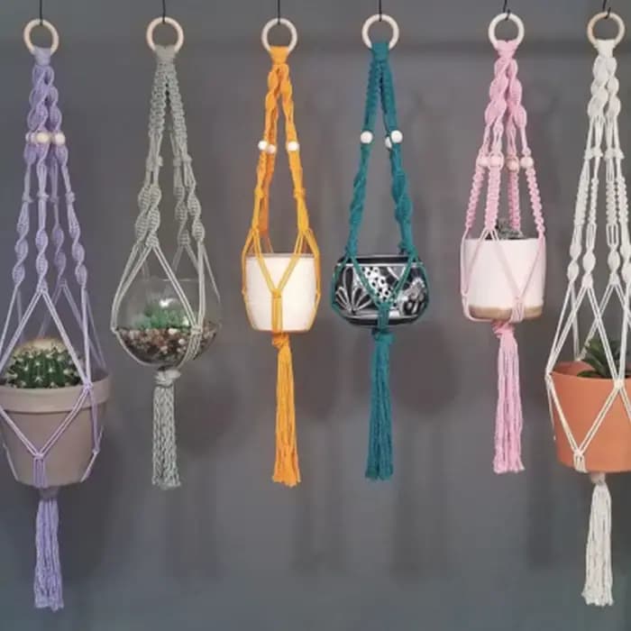 Porte-plante en macramé Boho coloré, tissé à la main, 100% coton, pour Pot de fleur, panier suspendu