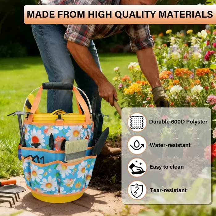 Organisateur de seau de 5 gallons, sac à outils à 18 poches avec poignée suspendable | Chariot de jardin robuste et accessoire pour seau de jardinage