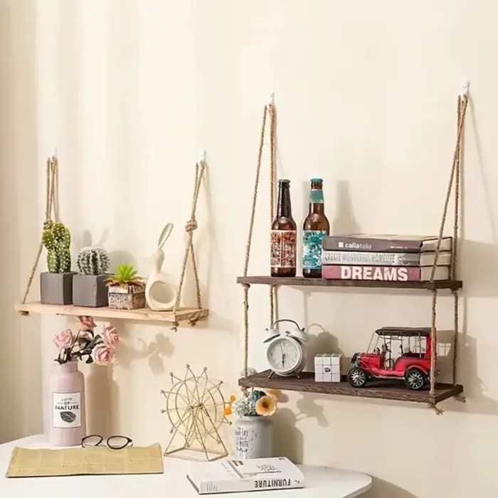 Étagères flottantes en bois pour plantes murales, fleur, balançoire en bois, corde suspendue, rangement, décor de salon de maison, 1/2/3 niveaux