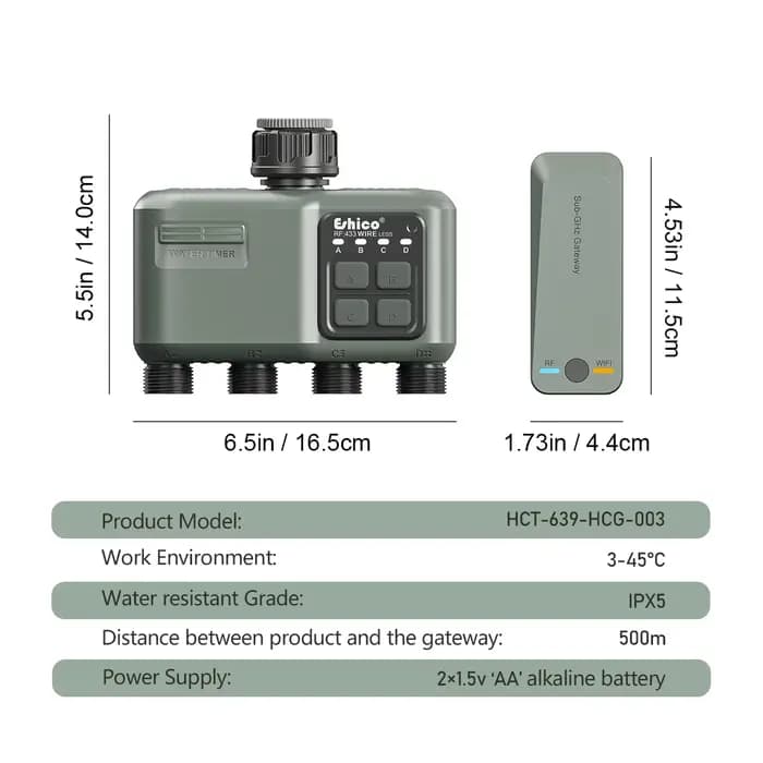 Programmateur d'arrosage sans fil 4 zones HCT-639 pour grandes surfaces, compatible Tuya App, facile