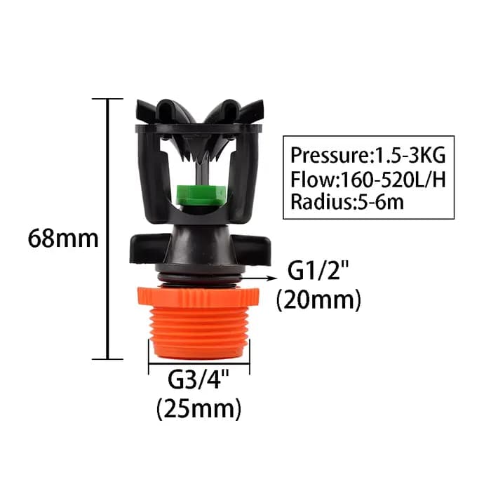 Arroseur rotatif pour pelouse de jardin, buse de dispersion à filetage mâle de 1/2 pouces, arrosage