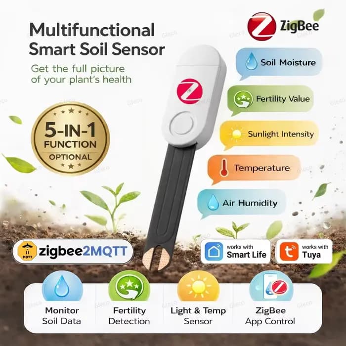 Capteur d'humidité du sol Zigbee, testeur de fertilité, de luminosité du soleil, d'humidité ambiante