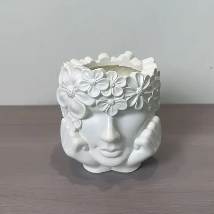 Magnifique pot de fleurs en résine en forme de fille tenant une fleur, pour plantes vertes, décorati