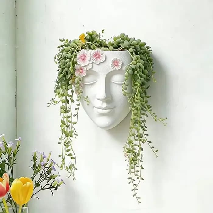 Pot de fleurs mural classique en forme de tête, idéal pour les succulentes, pot de fleurs mural, décoration de jardin
