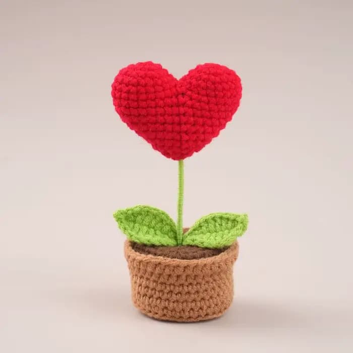 Pot de fleurs tricoté à la main en forme de cœur rouge, plante en pot d'imitation, cadeau de noël, s