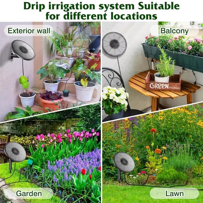 Système d'irrigation goutte-à-goutte solaire, avec tuyau de 15 mètres, pour jardin, balcon et serre