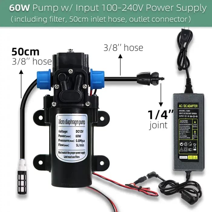 Pompe auto-amorçante 60W, 110-240V, alimentation électrique, 8 têtes d'égouttement réglables, systèm