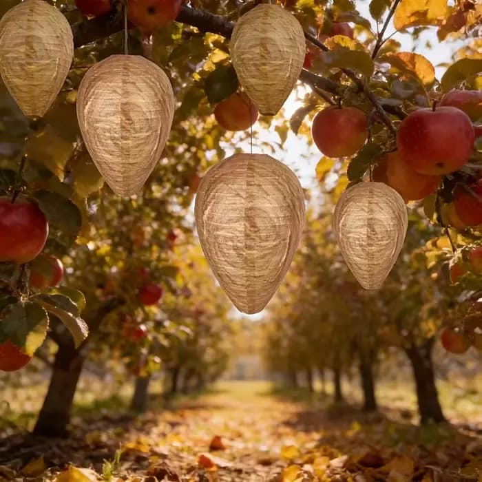 Lot de 4 faux nids de guêpes suspendus pour jardin, répulsif sûr contre les guêpes, les abeilles et les frelons, pour la maison, le jardin, l'extérieur et la terrasse, 28x22cm