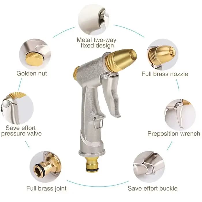 Pistolet de pulvérisation d'eau haute pression, tout placage métallique, tuyau de jardin, pelouse, M
