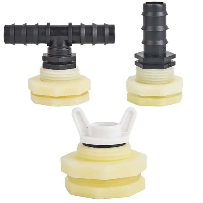 Connecteur de réservoir d'eau de cloison en PVC, 1/2 3/4 1 pouce, avec bouchons, raccord de tuyau tr