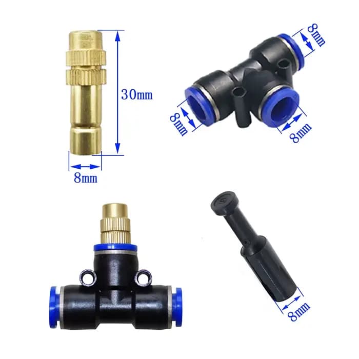 Kits d'atomisation de pulvérisateur en cuivre réglables, buses de 8mm de diamètre extérieur + connec