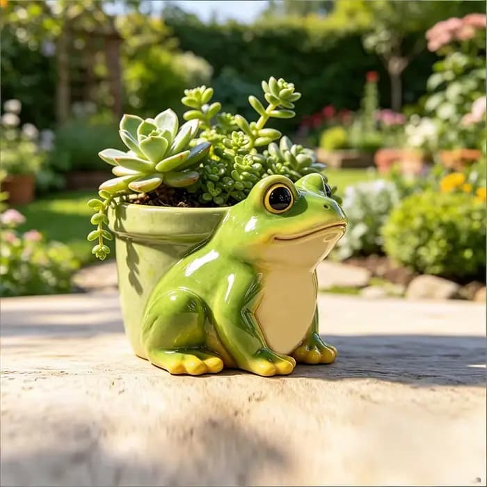 Pot de fleurs créatif en résine en forme de grenouille mignonne