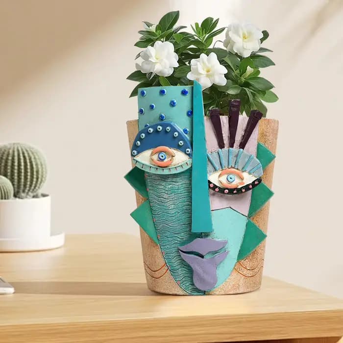 Pot de fleur avec visage abstrait coloré, planteur pour plantes d'intérieur et d'extérieur, décorati