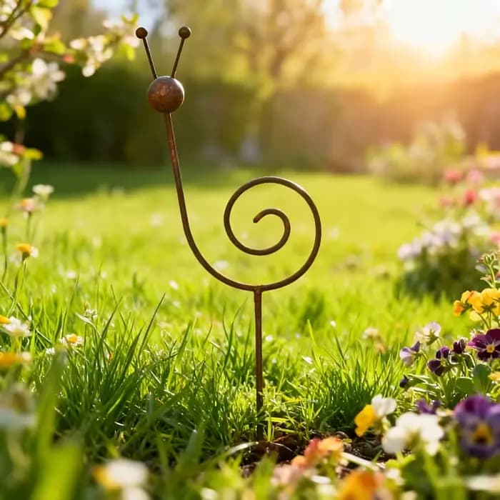 Piquet de jardin rustique en métal en forme d'escargot