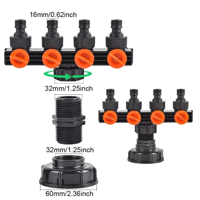 Adaptateur de Cloison en PVC avec Valve de Mathiation d'Eau à 4 Voies, Raccord de Tuyau d'Arrosage p