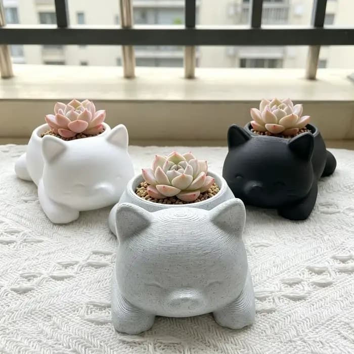 Pot de fleurs créatif imprimé en 3D en forme de chat