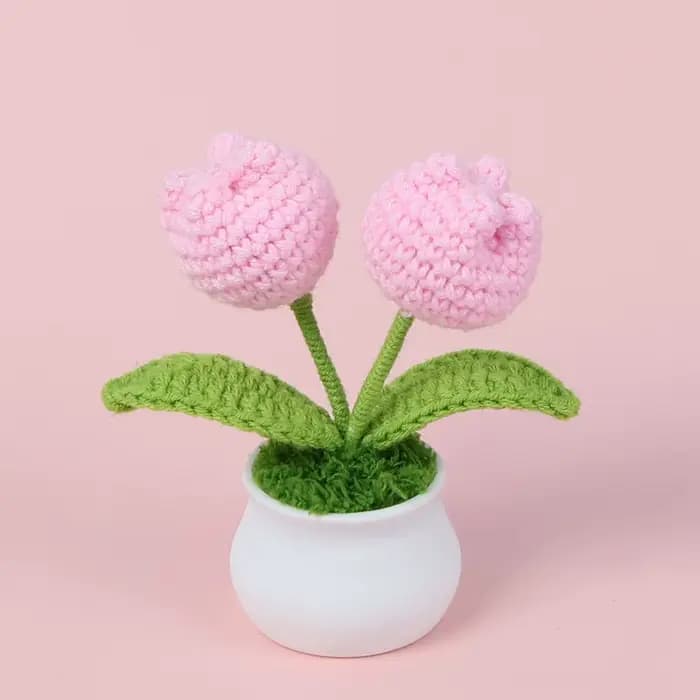 Tulipes Crochet fleur en pot créatif tissé Rose fleurs fini tricoté plante tulipanes Tejidos
