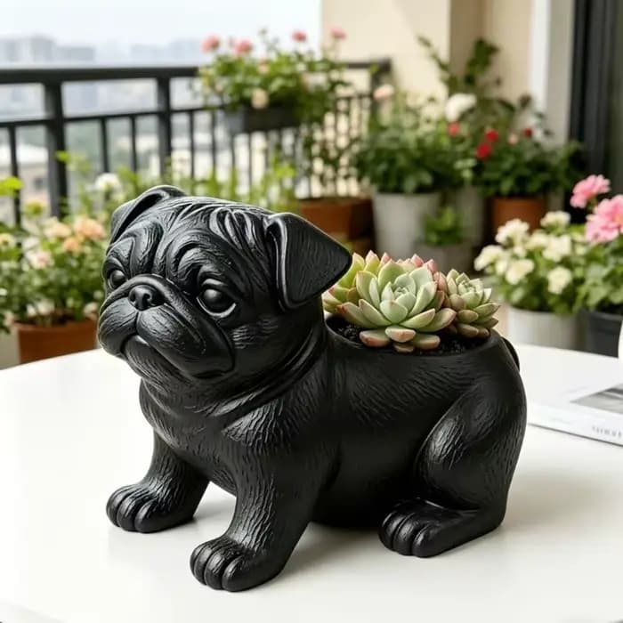 Pot de fleurs en plastique en forme de chien bouledogue imprimé en 3D