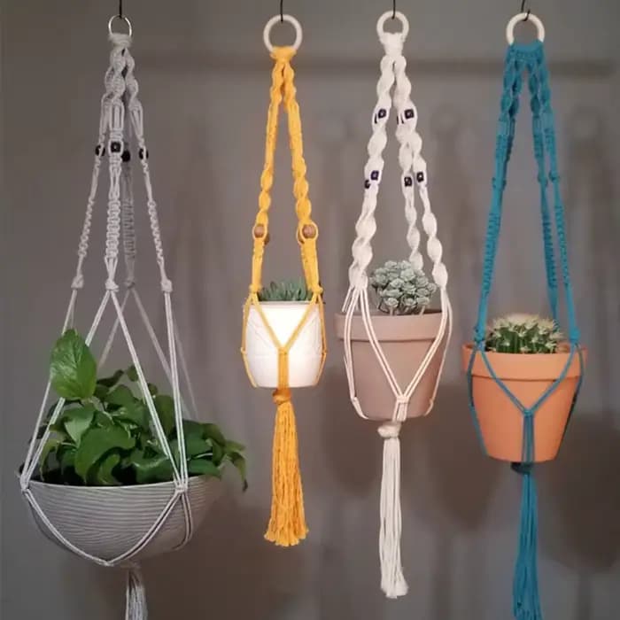 Porte-plante en macramé Boho coloré, tissé à la main, 100% coton, pour Pot de fleur, panier suspendu