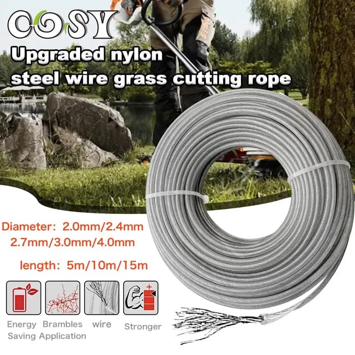 5m/10m/15m * 2.4mm/2.7mm/3mm/4mm ligne de coupe gazon fil de Nylon débroussailleuse corde acier