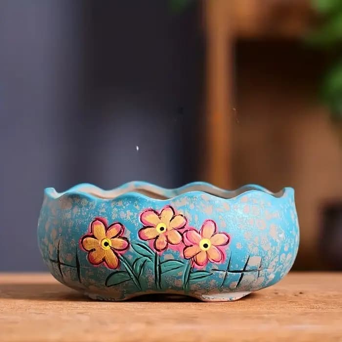 Pot de fleur succulent peint à la main en céramique, grand diamètre de trou, blcéramique créative, cadeau pour les amateurs de jardin