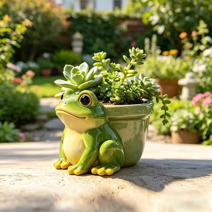 Pot de fleurs créatif en résine en forme de grenouille mignonne
