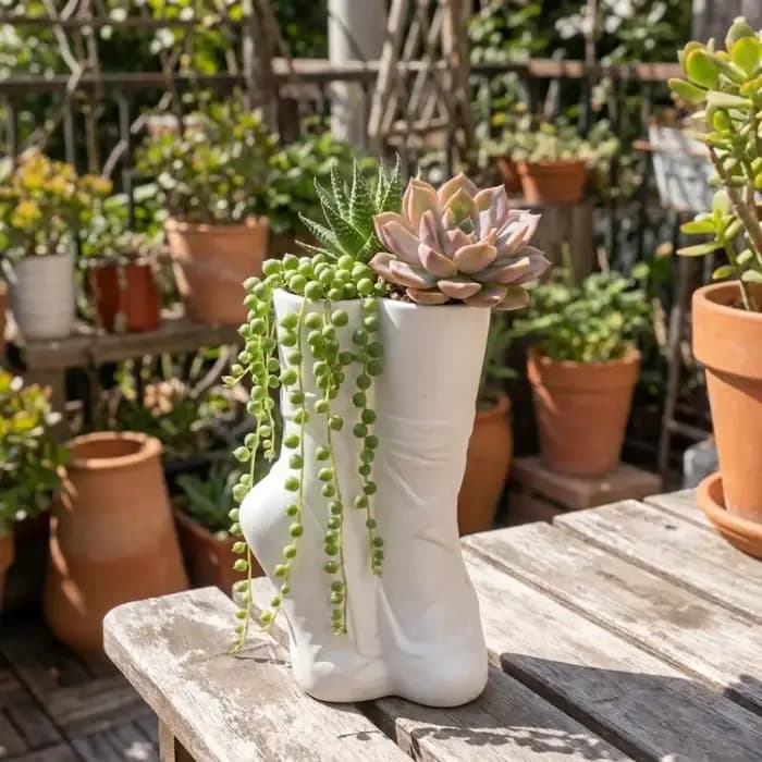 Vase Créatif et Tendance en Forme de Chaussure de Ballet, Sculpture Décorative de Pied Rêveur, Pot Artistique en Vinyle pour Fleurs Séchées, Jardin