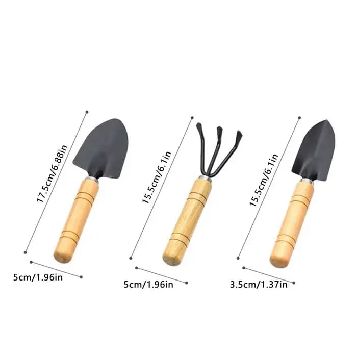 Mini outils de jardinage 3 pièces/ensemble avec pelle et râteau en fer