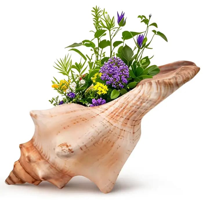 Pot de fleurs en coquille de conque naturelle - Grand pot