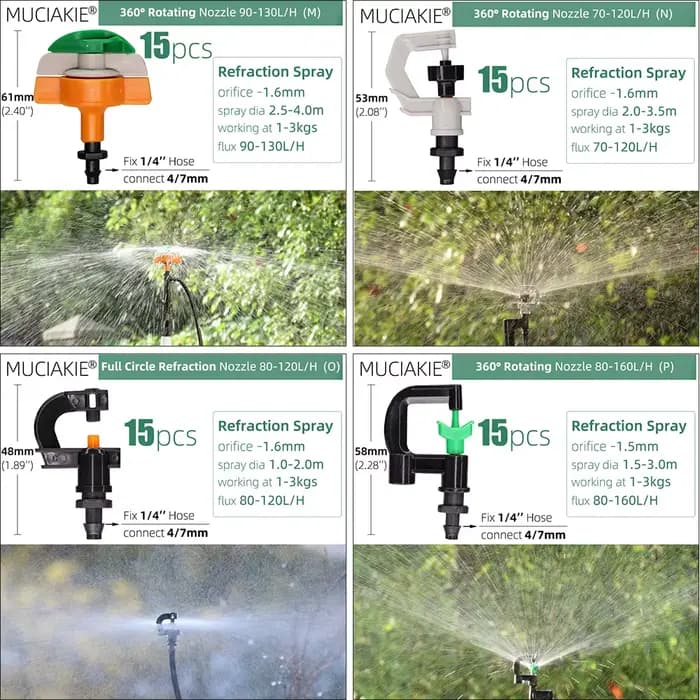 MUCIAKIE 24 types de buses d'arrosage de jardin avec Joint barbelé 1/4 ''90 180 360 tête de pulvéris